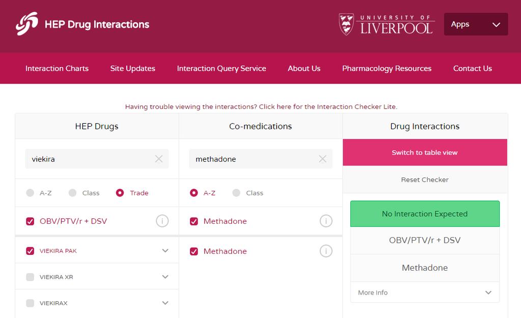 Example of drug-interaction search: methadone Search by either