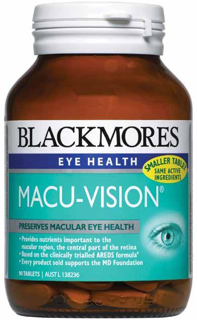 Blackmores Macu-Vision 90 Tablets Macu-Vision provides important nutrients to the macular region of the eye and helps defend against