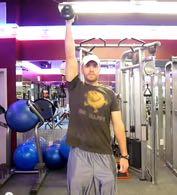 Press the dumbbell overhead and slowly lower to the start position.