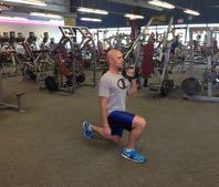 Offset Lunge Stand with your feet shoulder-width apart. Hold one dumbbell at shoulder height on your left side.