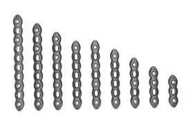 The broad plates are offered in a straight design from 3 holes to 22 holes and a radial curved design from 9 holes to 20 holes with 2 holes steps from 12 to 20.