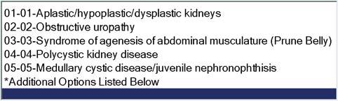 Primary renal diagnosis: If Other, specify diagnosis: 6. Biopsy or nephrectomy confirmation of diagnosis: 1-No 2-Yes 9-Unknown 7. Maternal Paternal Education Score: 8.