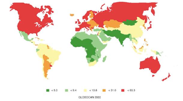 Incidence of Colorectal Cancer: Age-Standardized Rates- 2000