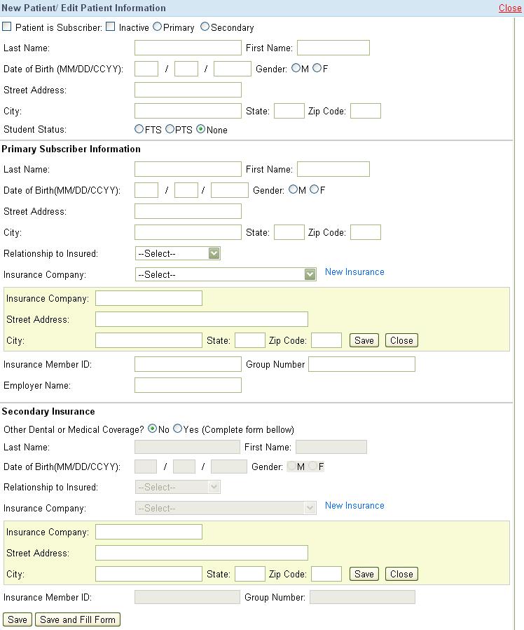 Clicking on will expand the insurance section to allow the user to enter Insurance information.