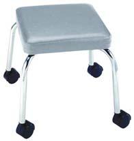 Therapist Stool 14 x 14 square seat. 18 fixed height. Hooded casters. 3 gray padded seat.