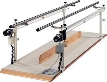 010221 10 15-28 27-42 Electric Height Adjustable Parallel Bars Brackets included to lower rails to child height Includes manual override crank and removable abduction board.