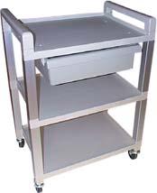 29 working height with 3 swivel casters. Available in gray or white. 150lb weight capacity.