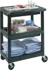 Supply Cart Three tub shelf supply cart with 4 swivel casters.