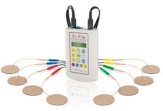 ALLSTIM Four channel (8-lead) all digital combo Muscle Stim, Russian Stim, Interferential, and TENS. Separate intensity controls for each channel.