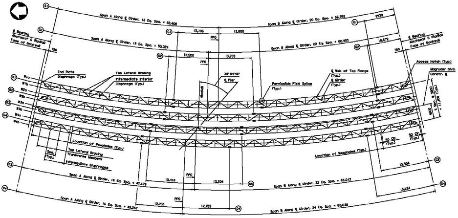 Figure 3. B622 Framing Plan diameter of 1.22 m (4.0 ft). There is no pier cap, and the pier foundation consists of prestressed concrete piles (Figure 2).
