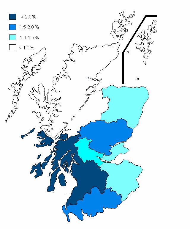 Figure 10 Estimated prevalence of problem drug use by Police Force area (age 15 to 64) Note: Estimates for Eilean
