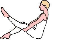 One leg extended (knees together), arms reaching to the extended foot with a gentle Pilates point.