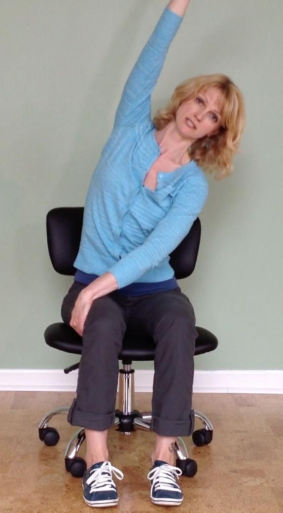 EXERCISE THREE: A Simple Side Bend Targeting upper back, shoulder & hip pain Sit facing forward in your chair, with your knees slightly apart and feet flat on the ground.