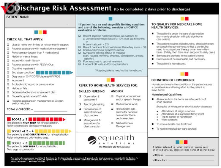 Developing new approaches Discharge Risk Assessment.