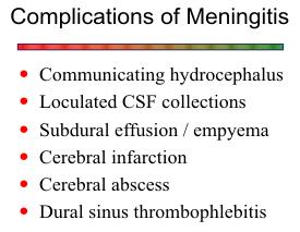 Meningitis Bacterial Viral Bacterial Meningitis Causes may include Strep, H flu and E-coli Risk factors include head trauma, otitis media, sinusitis or immunosuppression Mortality rate is 25%