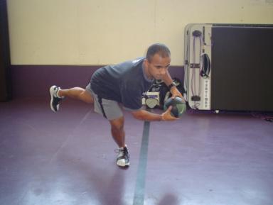 This will force the glute max to assist in deceleration of hip flexion or you ll lose your balance.
