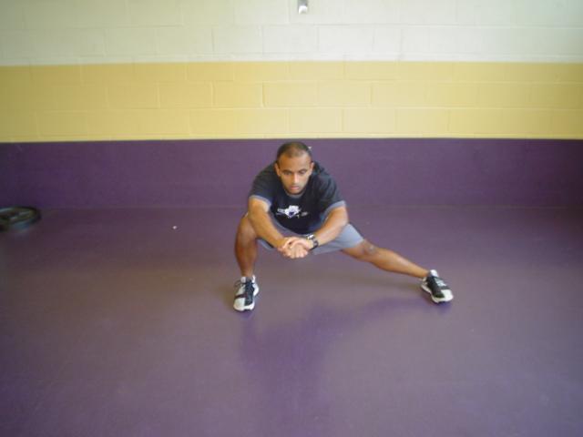 Lateral Squat Stretch Activate The goal of this is to activate the muscle that is shut down in our case, the glute maximus, glute medius, and hip external rotators.