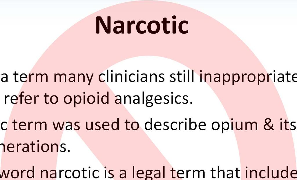 Narcotic Narcotic a term many clinicians still