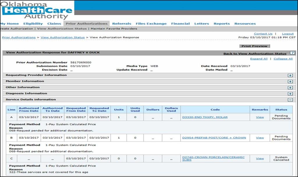 VIEW AUTHORIZATION RESPONSE Click on Print Preview