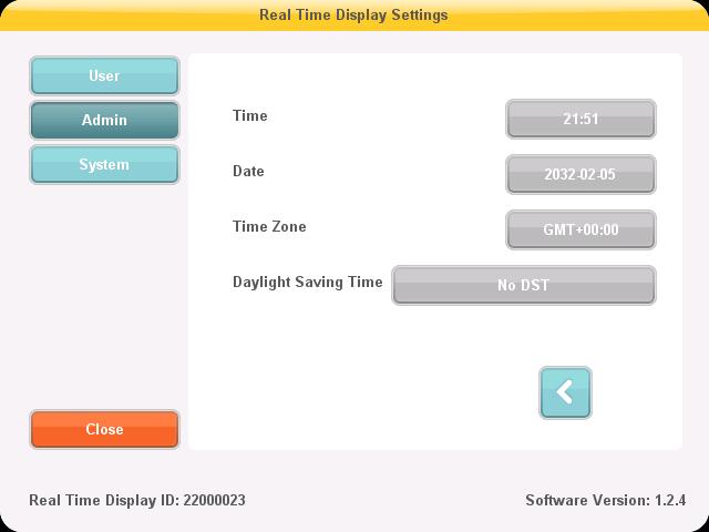 RaySafe i3 Service manual Configuration Figure 13. Admin settings 4/4: Time and date. You can manage Daylight Saving Time manually, or by selecting a region for your Time Zone (Figure 13).