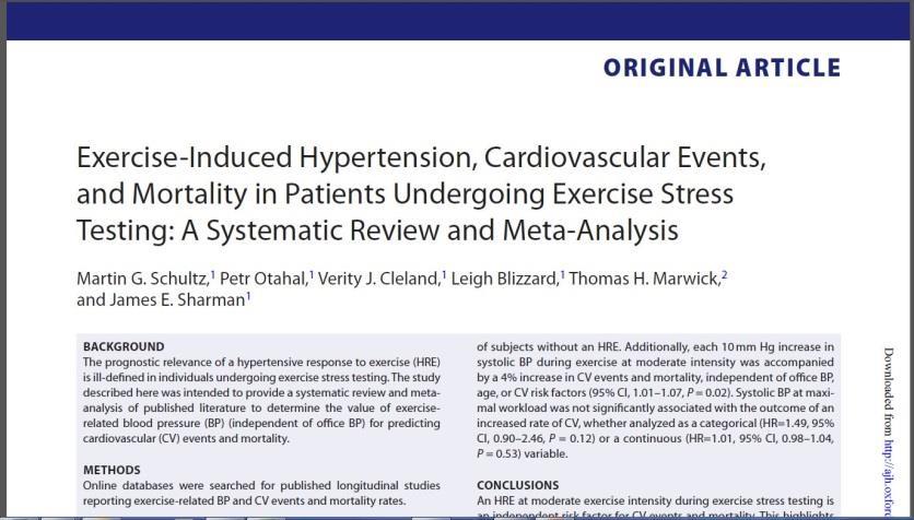Exercise-induced hypertension (EIHt) EIHt carried 36% greater rate of CV events and mortality