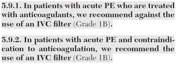 9 th ACCP Guidelines (2012) on VTE treatment IVC filters