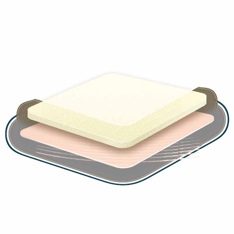 soft silicone gel adhesive border. Secondary dressing is not required. Soft silicone gel adhesive makes it to be lifted and repositioned during application.