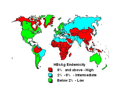Global prevalence of chronic hepatitis B 350 million chronically infected (5%