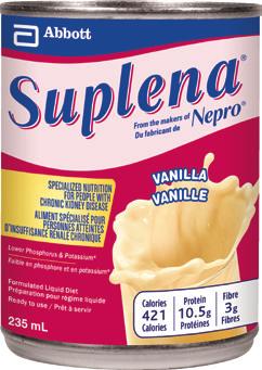 SUPLENA Specialized liquid nutrition For people with chronic kidney disease requiring protein, electrolyte, and fluid restrictions INDICATIONS FOR USE Suplena is specialized nutrition designed to
