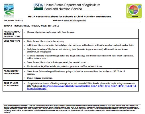 Product Description Newer USDA Foods Fact Sheet Nutritional Values Crediting