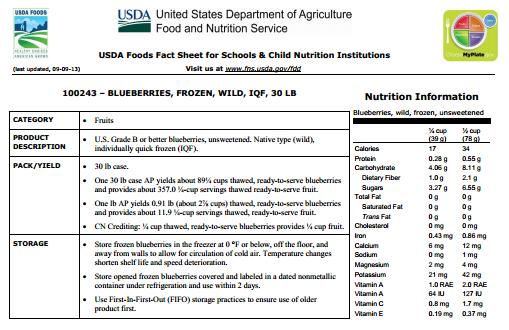 Sheet The older USDA Foods Fact Sheet format provides the same categories of