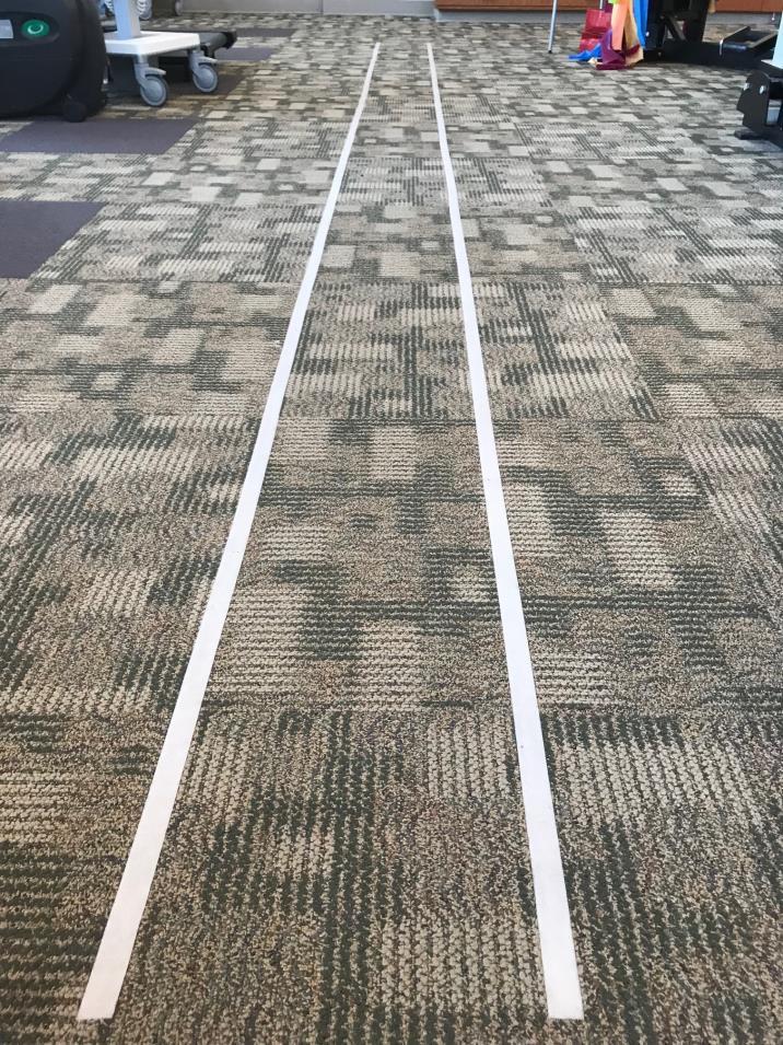 Functional Gait Analysis Taped lines 1 foot wide, distance of 20 feet (6 meters), each 0-3 points Gait Level Surface Change in Gait Speed Gait with horizontal head turns Gait with vertical head turns