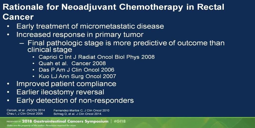 Rationale for Neoadjuvant Chemotherapy in Rectal Cancer