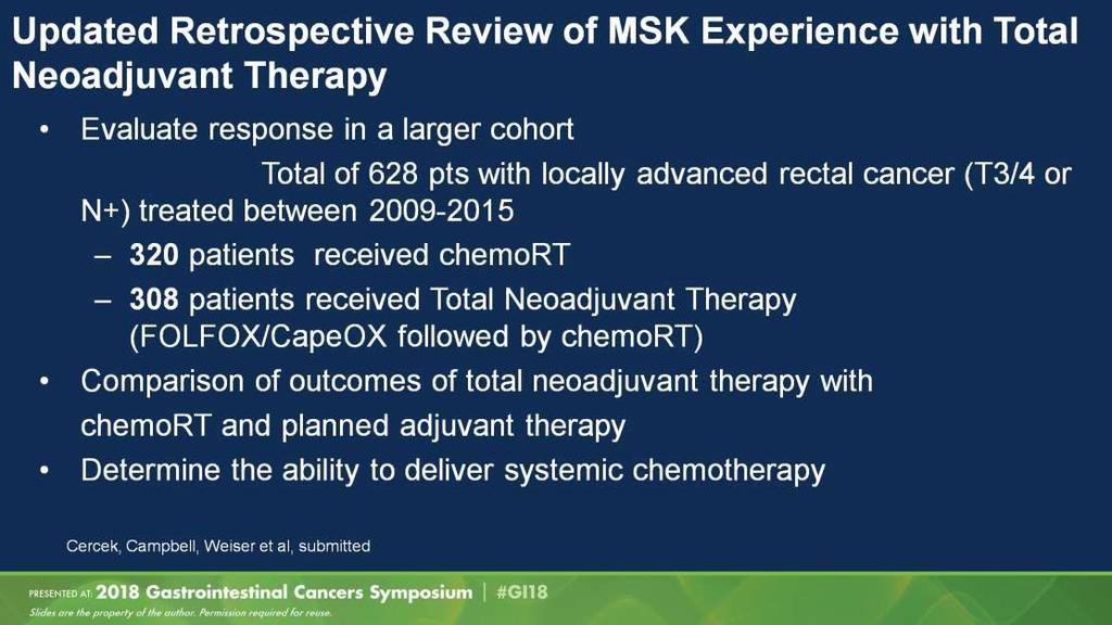 Updated Retrospective Review of MSK Experience with Total Neoadjuvant