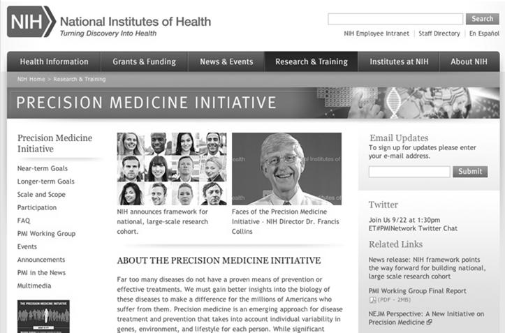 Francis Collins, Director of the National Institutes of Health, has been a key architect of the PMI Image courtesy of NIH Image courtesy of NIH Precision