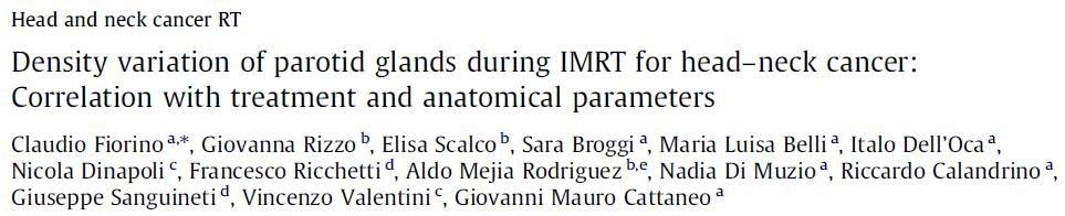 2012 Purpose: Measuring parotid density changes in patients treated with IMRT for head neck cancer (HNC) and assessing correlation with treatment-related parameters.