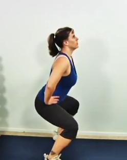 5 seconds. 3. Slowing lower the leg as you inhale and return back to the starting position. 5. For rehab purposes, repeat movement only on the injured hip for prescribed number of reps. HALF SQUATS 1.