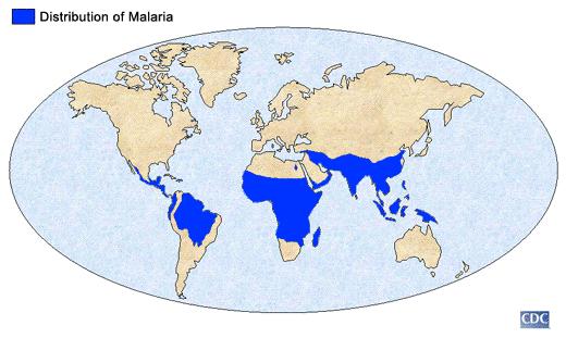 (3) Included below is a map indicating the geographic distribution of malaria around the world taken from www.cdc.gov.