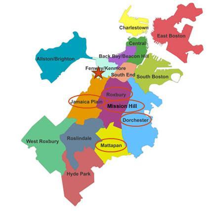 Priority Neighborhoods: Consistent with the previous CHNA, this effort focused on Dana-Farber s priority neighborhoods for community benefits work Roxbury, Mission Hill, Dorchester, Mattapan, and