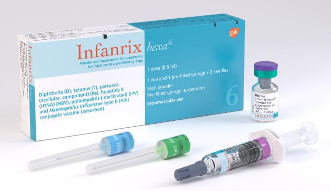 How is Infanrix hexa vaccine presented? The DTaP/IPV/HepB component is presented as a cloudy white suspension in a pre-filled glass syringe.