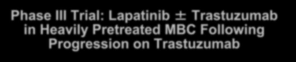 Phase III Trial: Lapatinib ± Trastuzumab in Heavily Pretreated MBC Following Progression on Trastuzumab N = 296 HER2 + (FISH + /IHC 3 + ) Progressed on most recent trastuzumab
