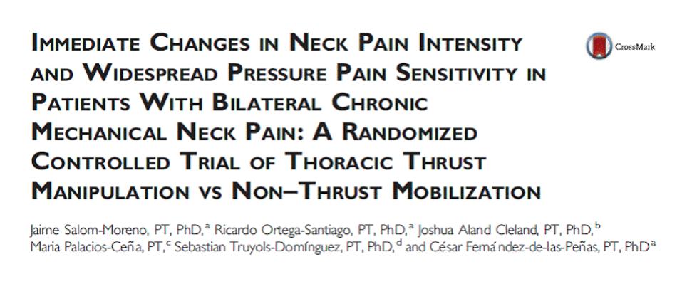 Neck Pain...the most likely hypotheses for spinal thrust manipulation to act through the stimulation of descending inhibitory mechanisms.