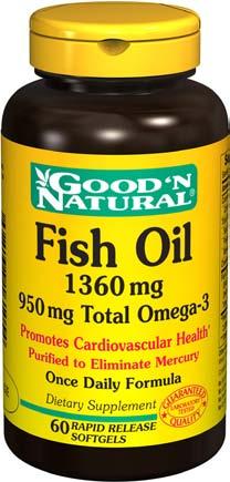 Fish Oil 1360 mg 950 mg Total Omega-3 Promotes Cardiovascular Health ** Health experts agree: not all fat is bad for you.