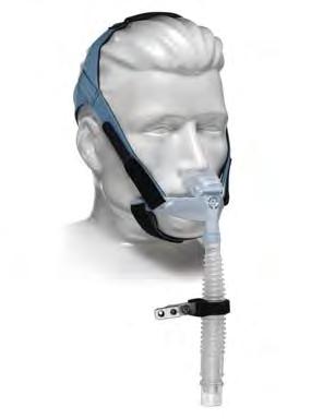 Minimal-contact interfaces OptiLife nasal mask Features a headgear design with an integrated chin support band that allows it to be put on and adjusted with little effort and no buckles.