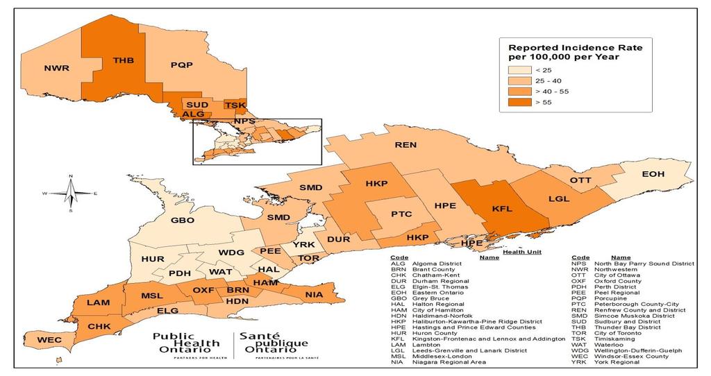 PIDAC Hepatitis C Document Epidemiology Reported incidence of confirmed hepatitis C cases in Ontario by public health unit, 2010 Source: Ontario Ministry of Health and Long-Term Care,