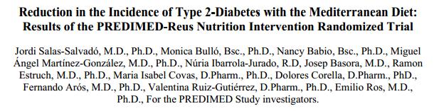 PREDIMED Study Survival without diabetes over 5 years (non diabetic individuals) Cumulative survival from diabetes Med diet +