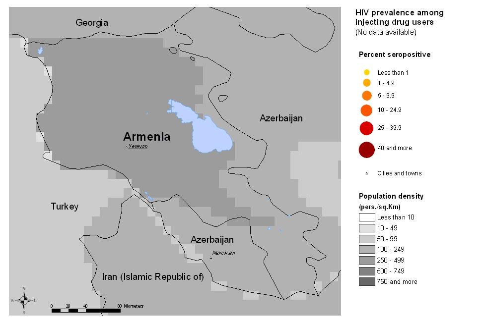 5 Armenia Maps & charts Mapping the geographical distribution of HIV prevalence among different population groups may assist in interpreting both the national coverage of the HIV surveillance system