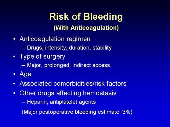 Slide 5: Risk of Bleeding (With Anticoagulation) If we look at the other side what's the risk of bleeding if we continue anticoagulation?