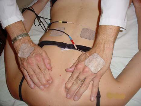 Electro-Massage Use Acutron I.F. #2. For each of the two channels, place one pad on patient and one on back of your hand. Place body pads to bracket affected area.