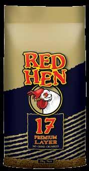 Red Hen 17 is a medication free diet. For detailed feeding recommendations refer to page 19. PROTEIN 17.0 % min. FIBRE 8.0 % max. CALCIUM 4.0 % min. LINOLEIC ACID 1.2 % min.